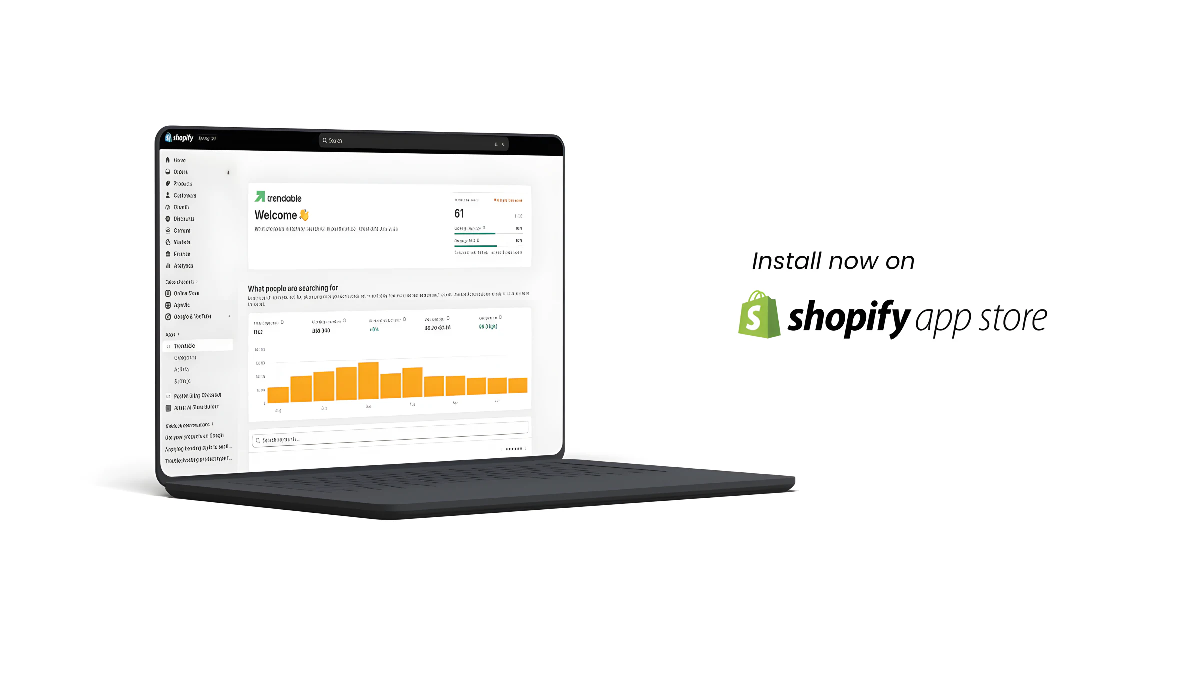 Trendable dashboard in Shopify admin — install now on the Shopify App Store